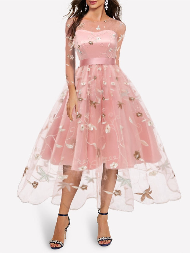 A-Line/Princess Off-The-Shoulder Knee Length Half Sleeves Party Dresses With Embroidery Appliques Short