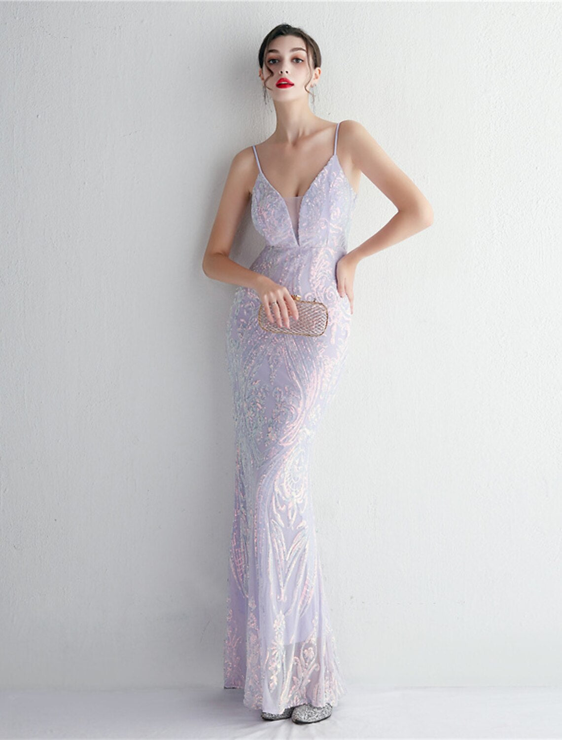 Mermaid / Trumpet Evening Gown Sparkle & Shine Dress Formal Floor Length Sleeveless Spaghetti Strap Sequined