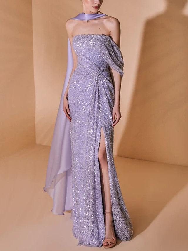 Sheath/Column Strapless Floor-Length Prom Dresses Sparkly Evening Dresses