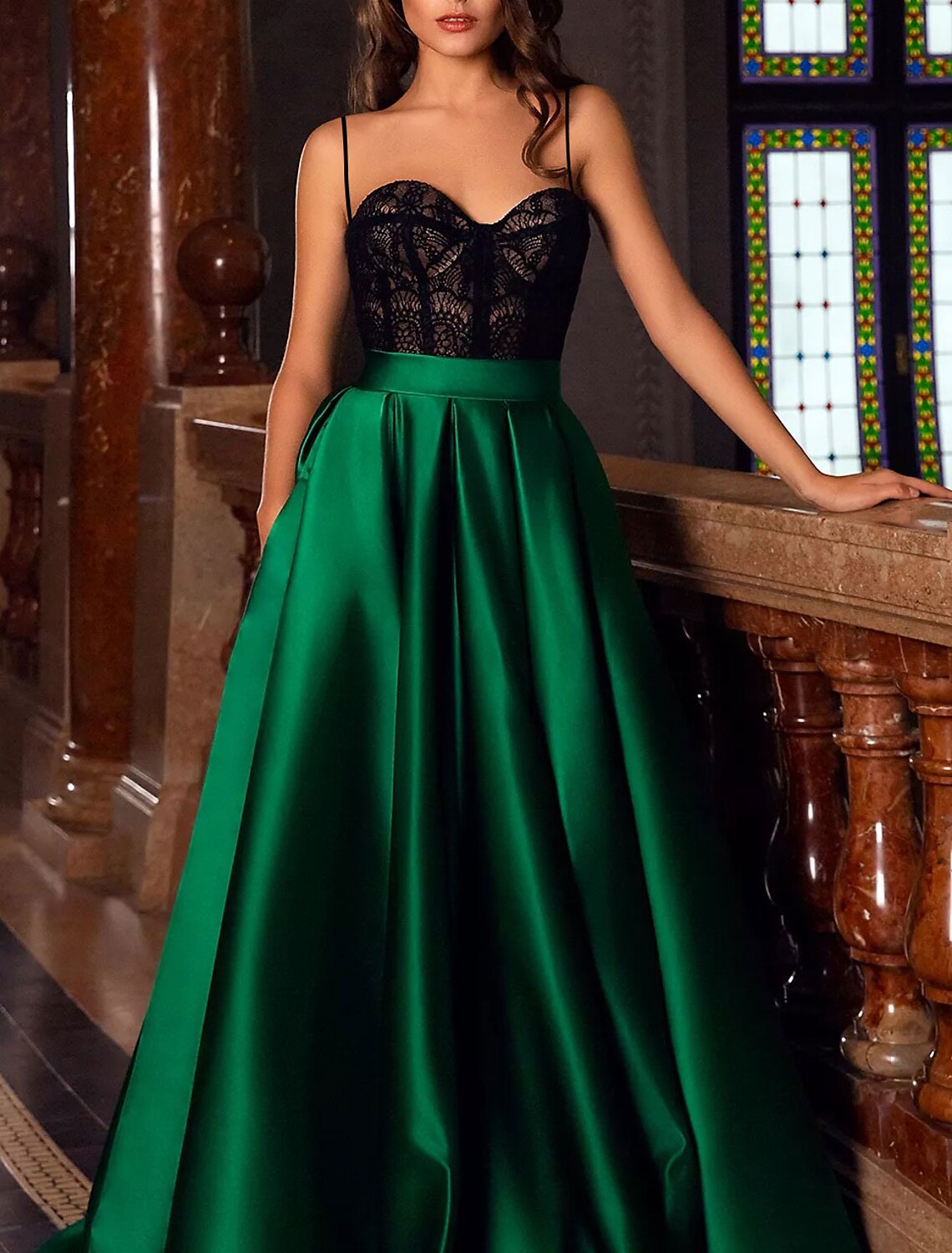 A-Line Evening Gown Corsets Dress Masquerade Floor Length Sleeveless Spaghetti Strap Satin with Appliques Sexy