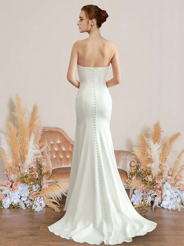Wedding Dresses Strapless Chiffon Sleeveless Simple Sexy Backless Pure Color