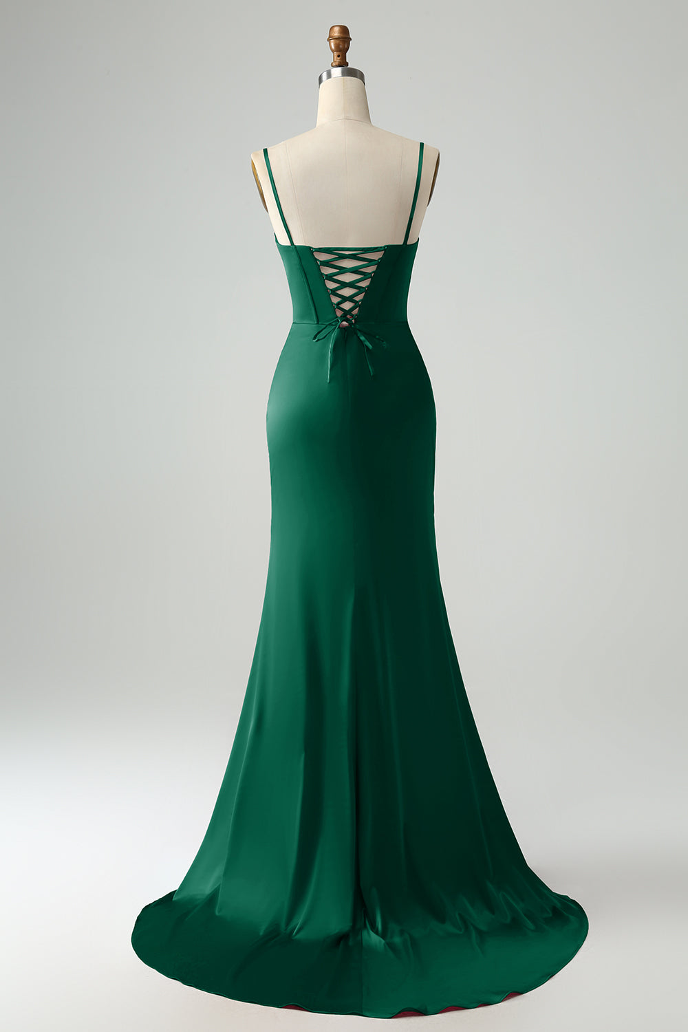 Mermaid Spaghetti Straps Pleated Corset Long Prom Dress With High Slit Sexy Evening Dresses