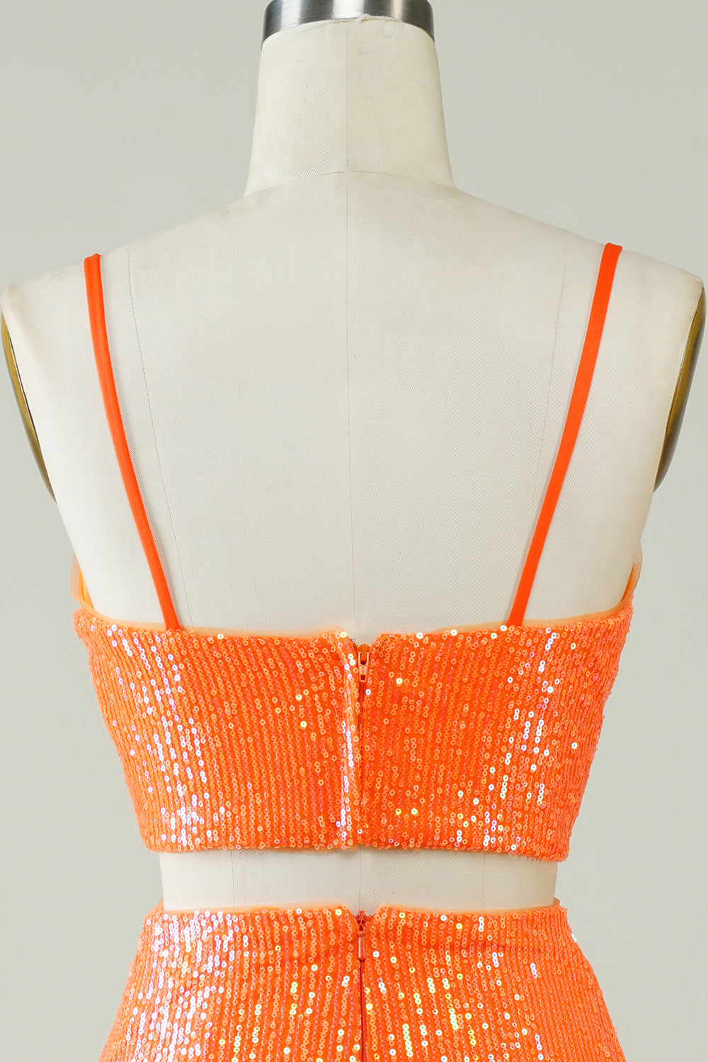Two Piece Orange Sequins Tight Homecoming Dress Sexy Sparkly