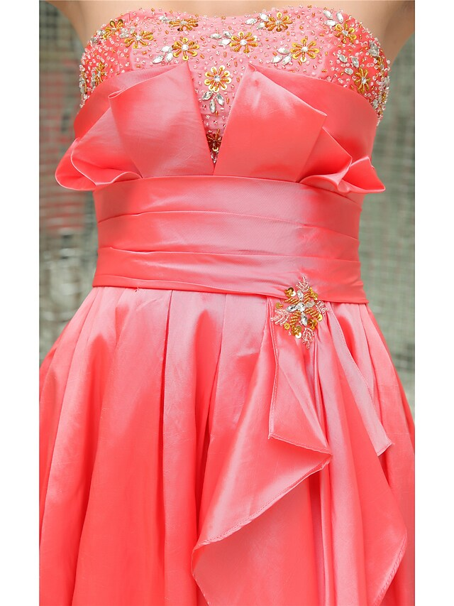 A-Line Elegant Cocktail Party Dress Strapless Sleeveless Short Mini Taffeta with Pleats