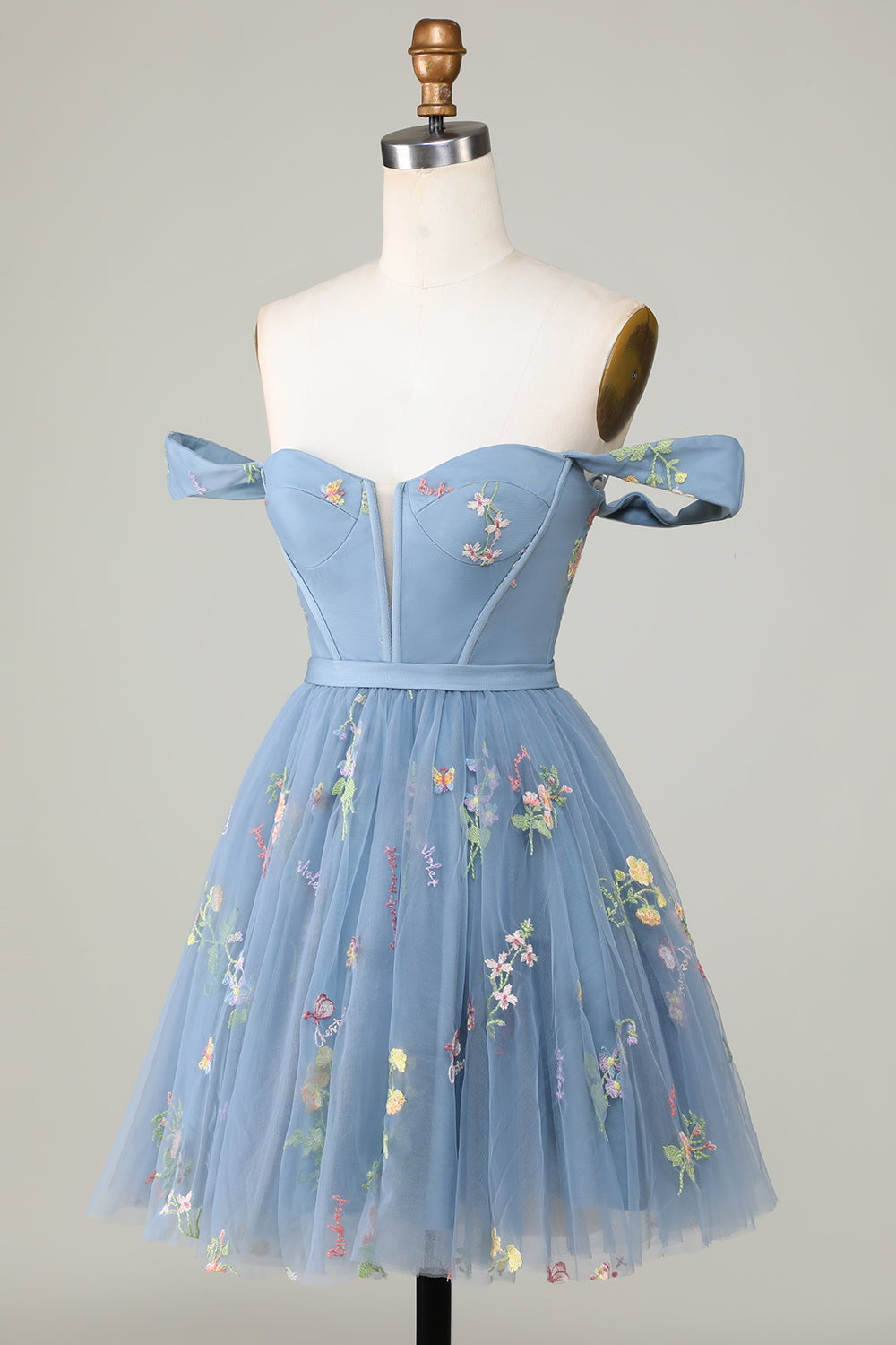 Cute Grey Blue A Line Sweetheart Short Homecoming Dress with Embroidery Beautiful