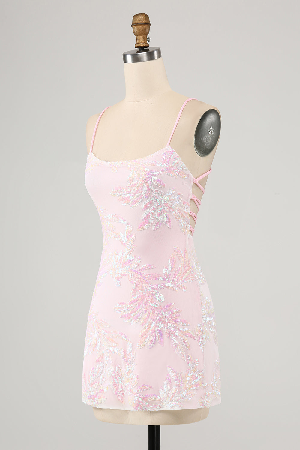Pink Bodycon Spaghetti Straps Homecoming Dress with Criss Cross Back Sexy