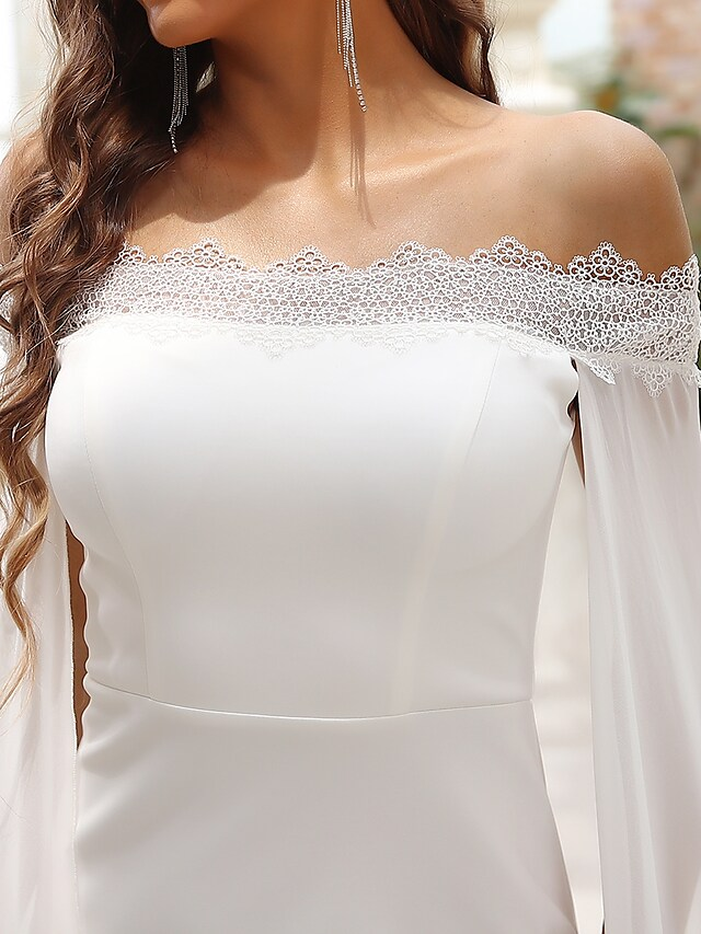 Wedding Dresses Off Shoulder Chiffon Satin Lace Over Satin Sleeveless Simple with Draping