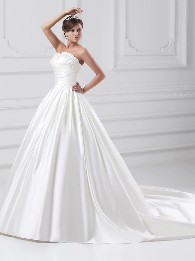 Ball Gown Wedding Dresses Strapless Court Train Satin Strapless Plus Size with Ruched