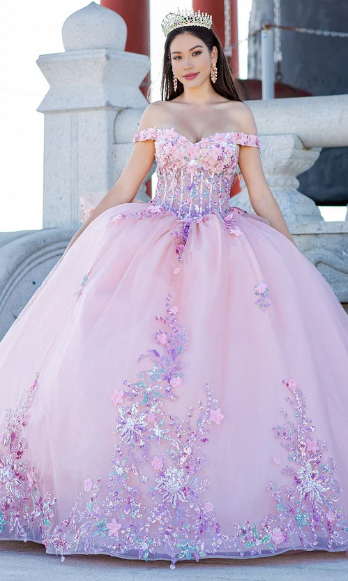 Blush Quinceanera Ball Gown Off Shoulder Sexy Long Quinceanera Dress