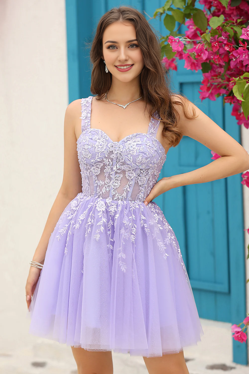 Lilac Corset Straps A-Line Short Homecoming Dress Sexy Short