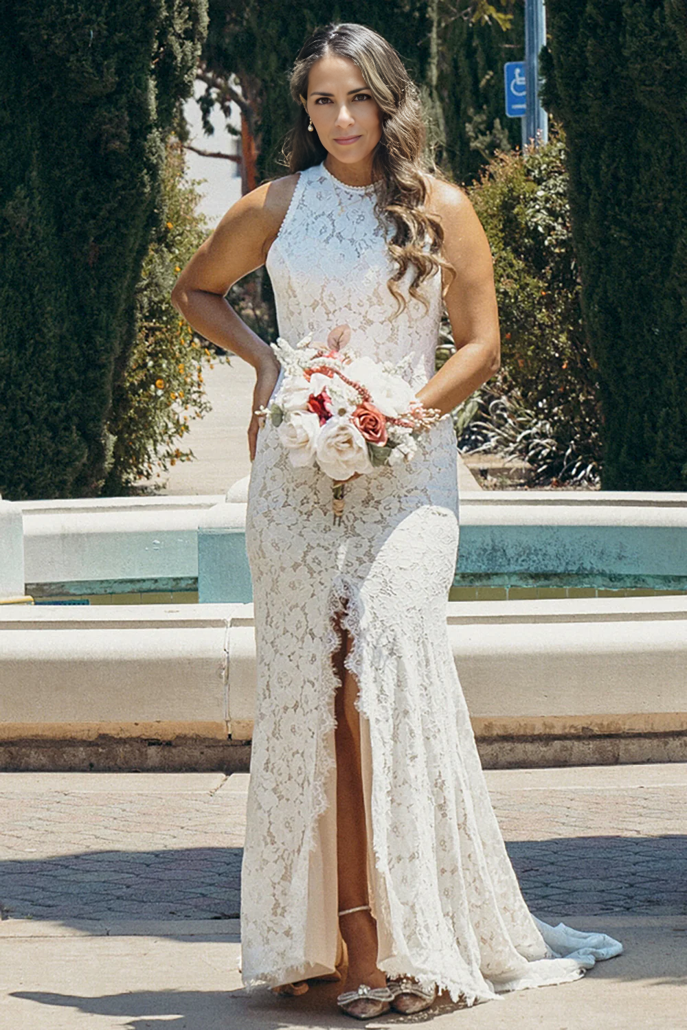 Ivory Open Back Boho Lace Wedding Dress Beautiful Long