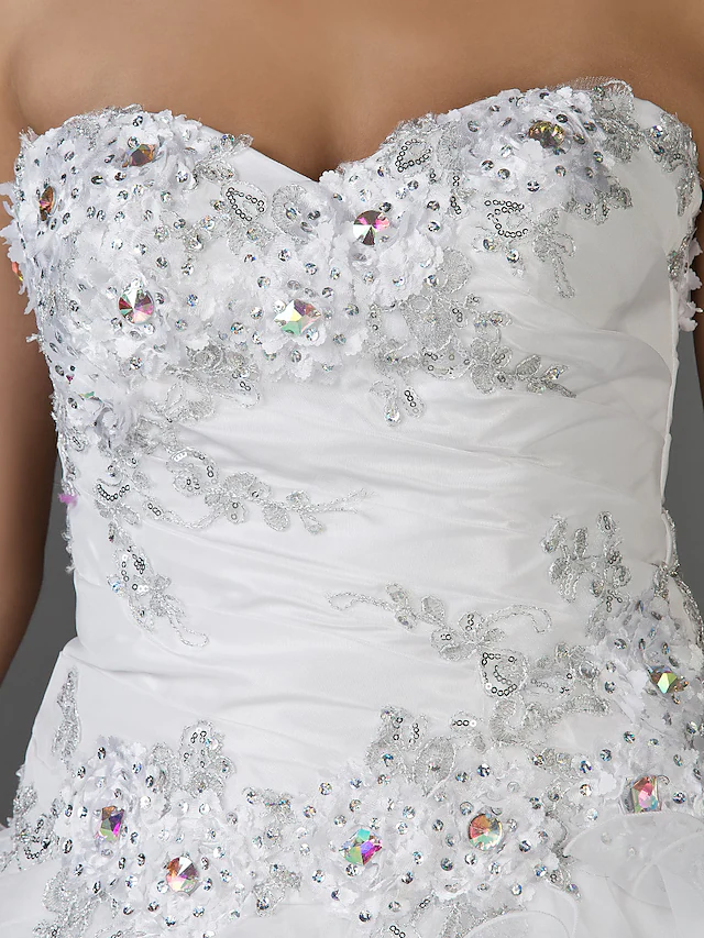 Ball Gown Wedding Dresses Sweetheart Neckline Strapless Floor Length Organza Taffeta Sleeveless Sparkle