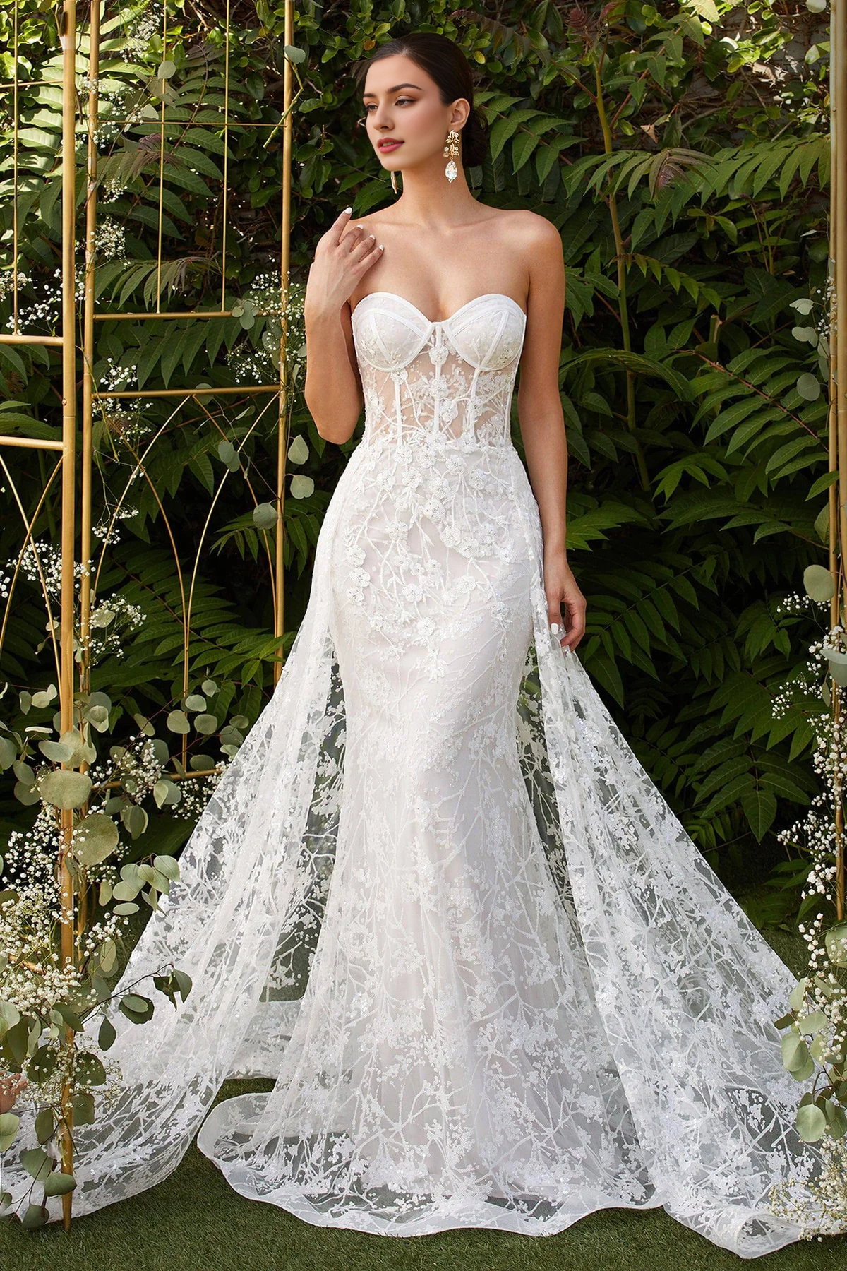 Stunning Corset-Wired Mermaid Wedding Gown w Lace Train Off Shoulder