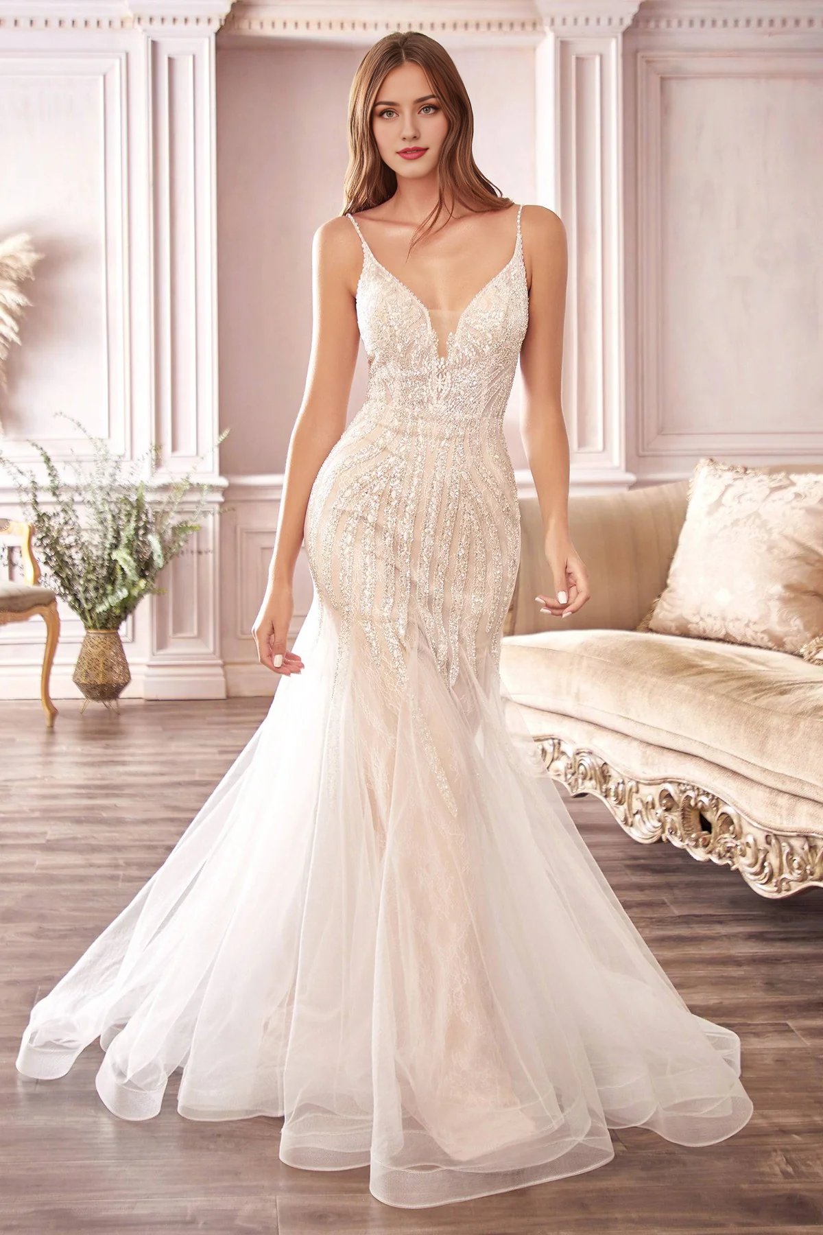 Beaded Mermaid Gown V-neck Long Prom Dresses Sparkly Sexy