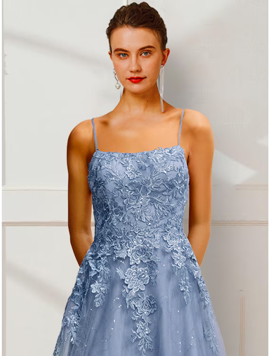 A-Line Prom Dresses Floral Dress Party Wear Floor Length Sleeveless Spaghetti Strap Satin