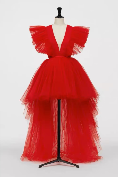A-Line Prom Dresses Vintage Dress Masquerade Asymmetrical Sleeveless V Neck Tulle