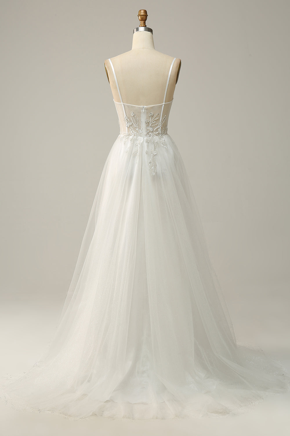 White A Line Spaghetti Straps Floor-Length Dress with Appliques Sexy