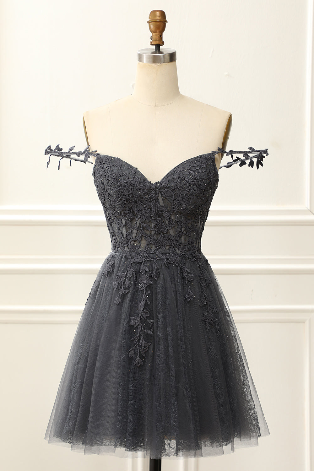 Off The Shoulder Corset Cute Homecoming Dress With Appliques Short