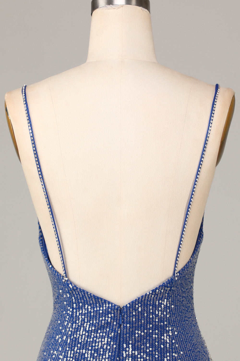 Sheath Spaghetti Straps Dark Blue Short Homecoming Dress With Embroidery V-neck