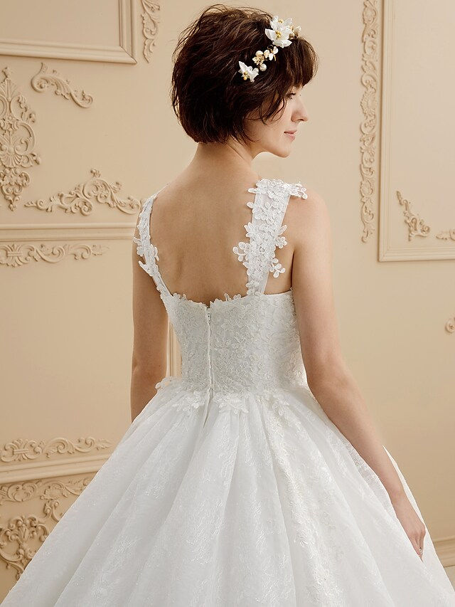 Ball Gown Wedding Dresses Sweetheart Neckline Tulle All Over Lace Regular Straps Glamorous Illusion Detail