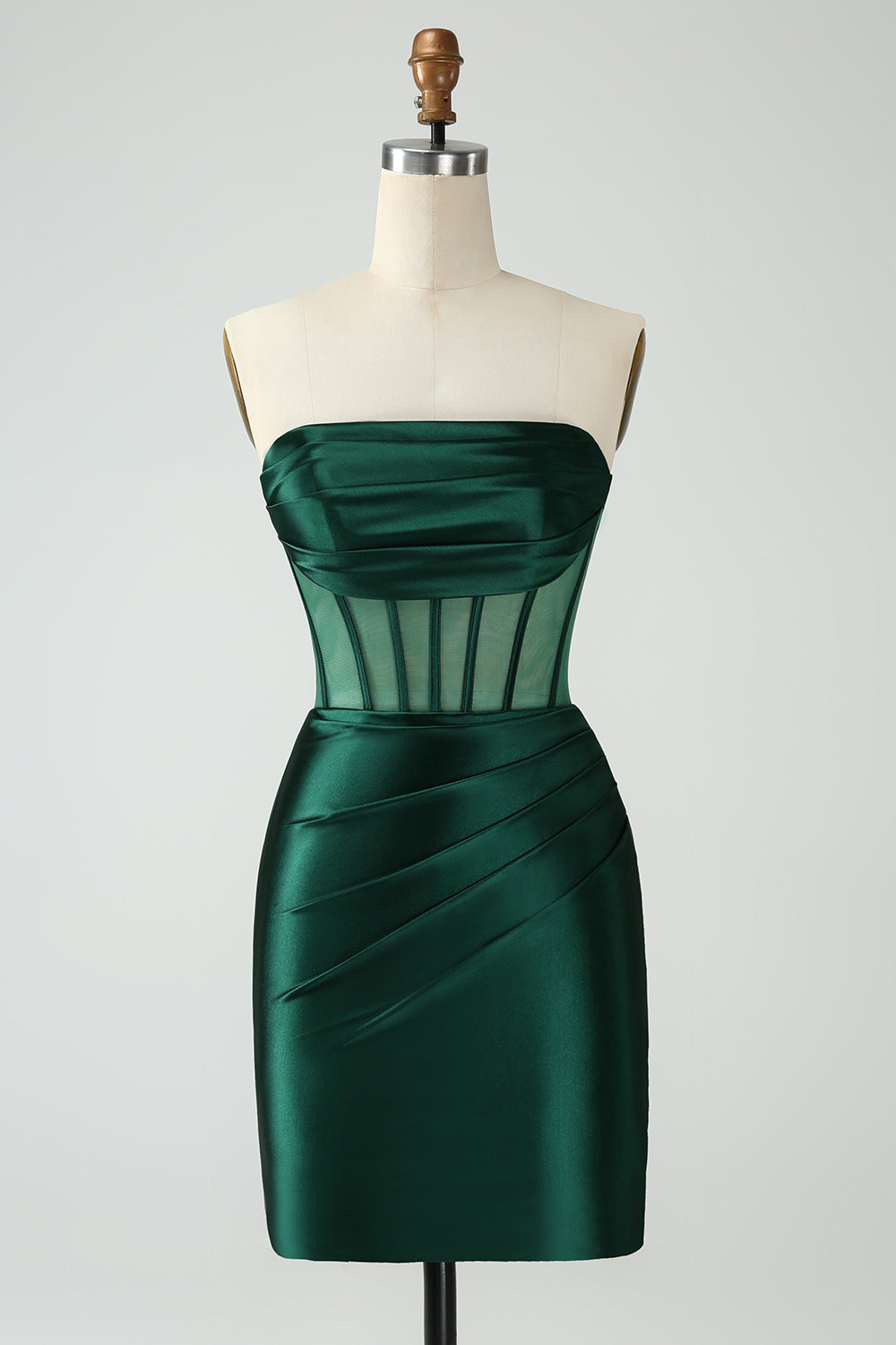 Dark Green Bodycon Strapless Corset Short Homecoming Dress Pure Color