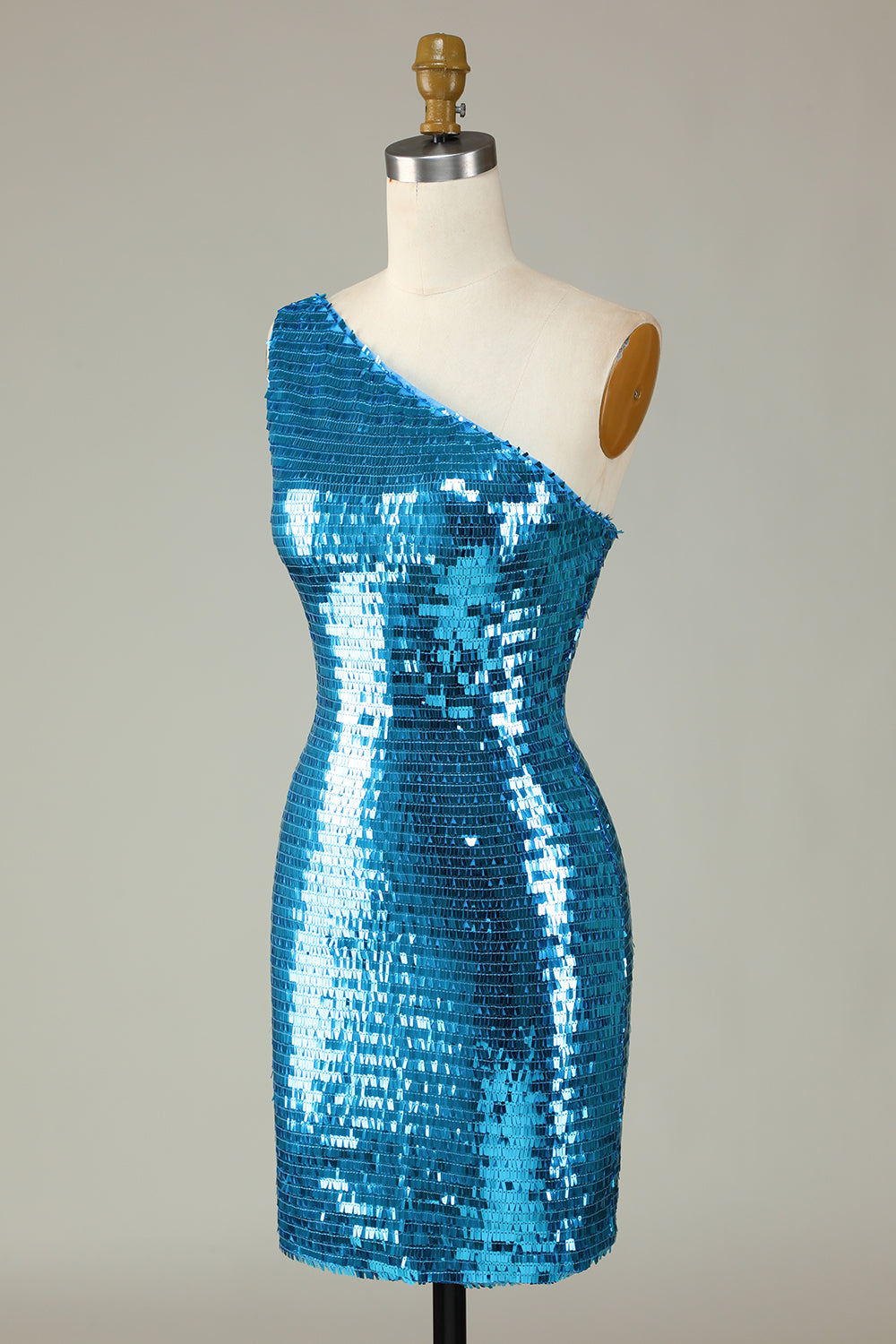 Glitter Royal Blue Sheath One Shoulder Sequins Tight Homecoming Dress Sparkly