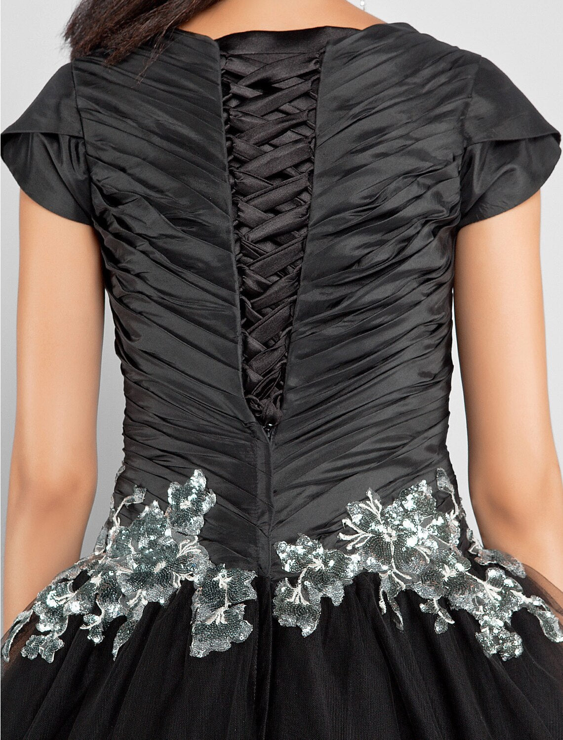 Ball Gown Little Black Dress Dress Prom Formal Evening Ankle Length Short Sleeve Jewel Neck Taffeta with Appliques
