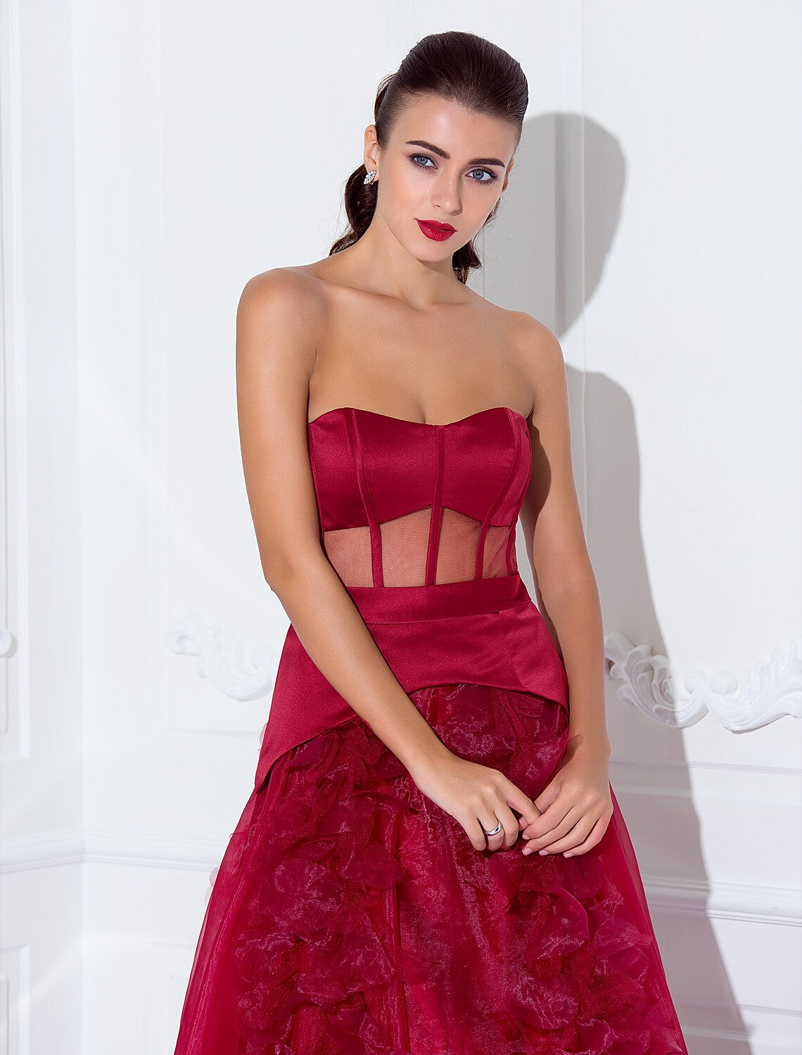 Ball Gown Celebrity Style Dress Holiday Floor Length Sleeveless Strapless Satin with Sash