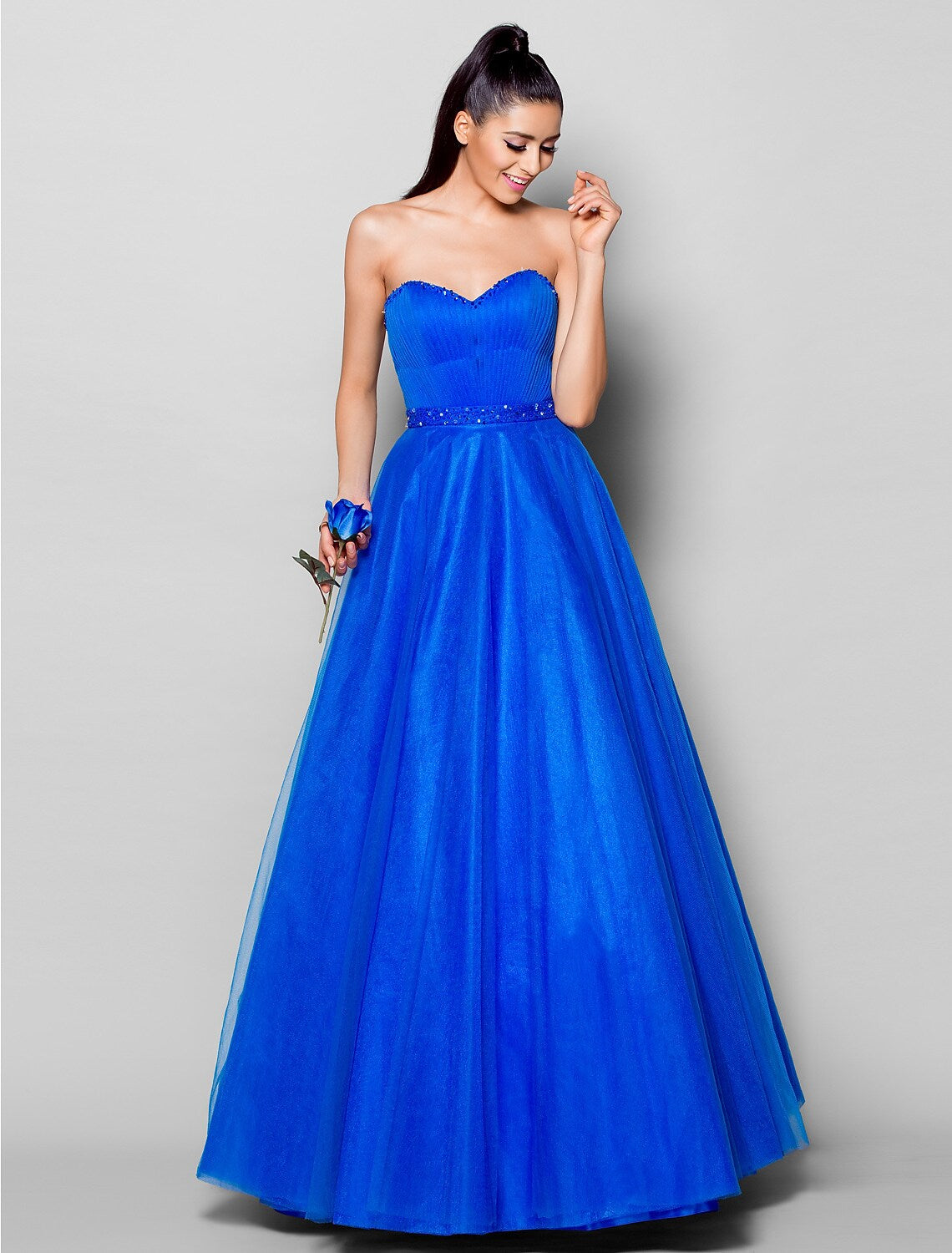 Ball Gown Lace Up Dress Formal Evening Floor Length Sleeveless Sweetheart Tulle with Beading