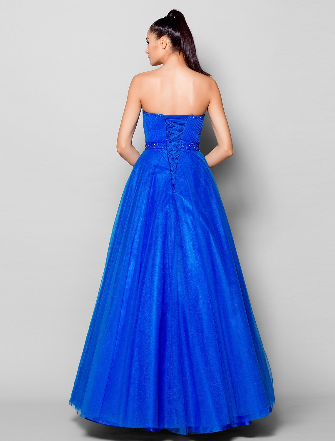 Ball Gown Lace Up Dress Formal Evening Floor Length Sleeveless Sweetheart Tulle with Beading