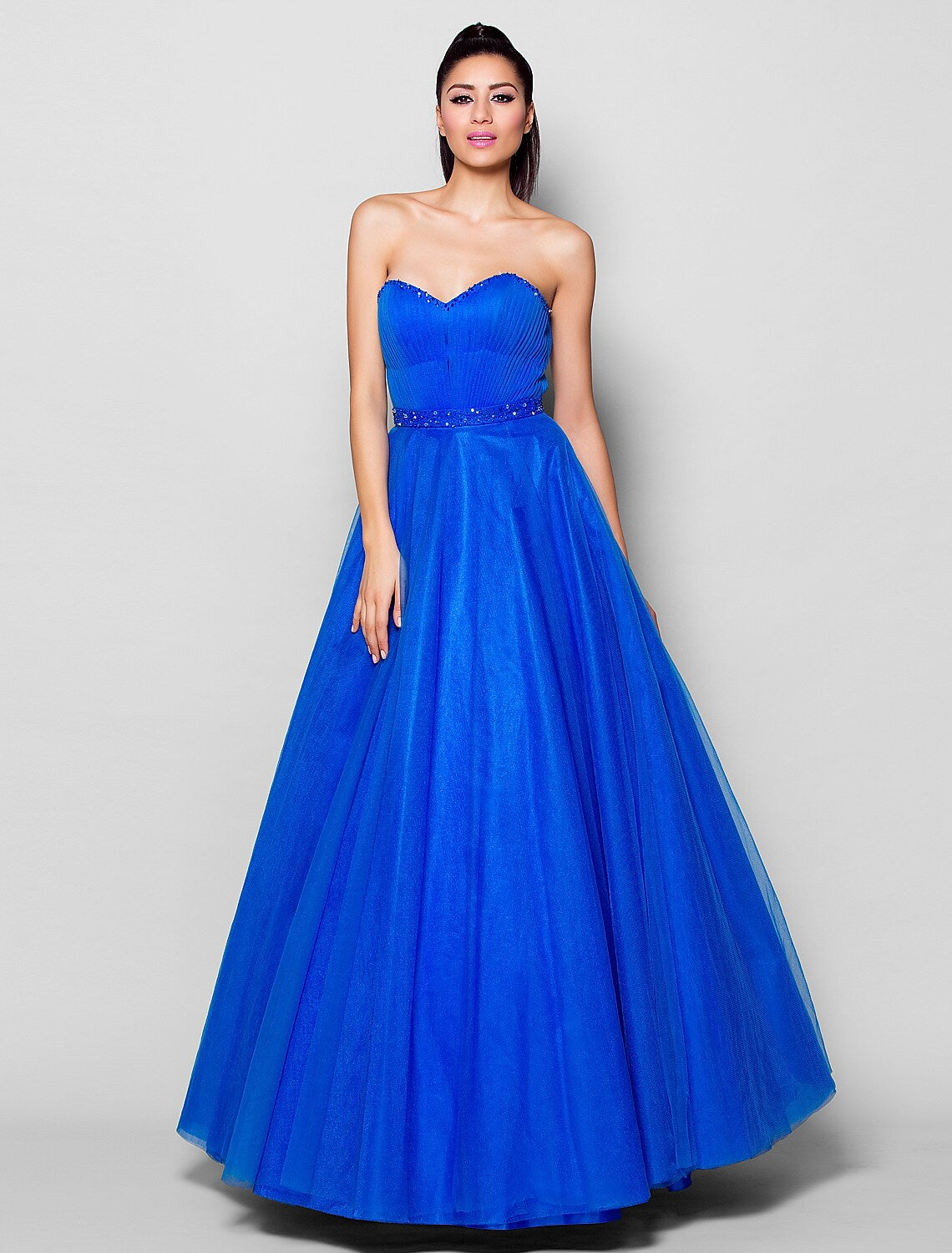Ball Gown Lace Up Dress Formal Evening Floor Length Sleeveless Sweetheart Tulle with Beading