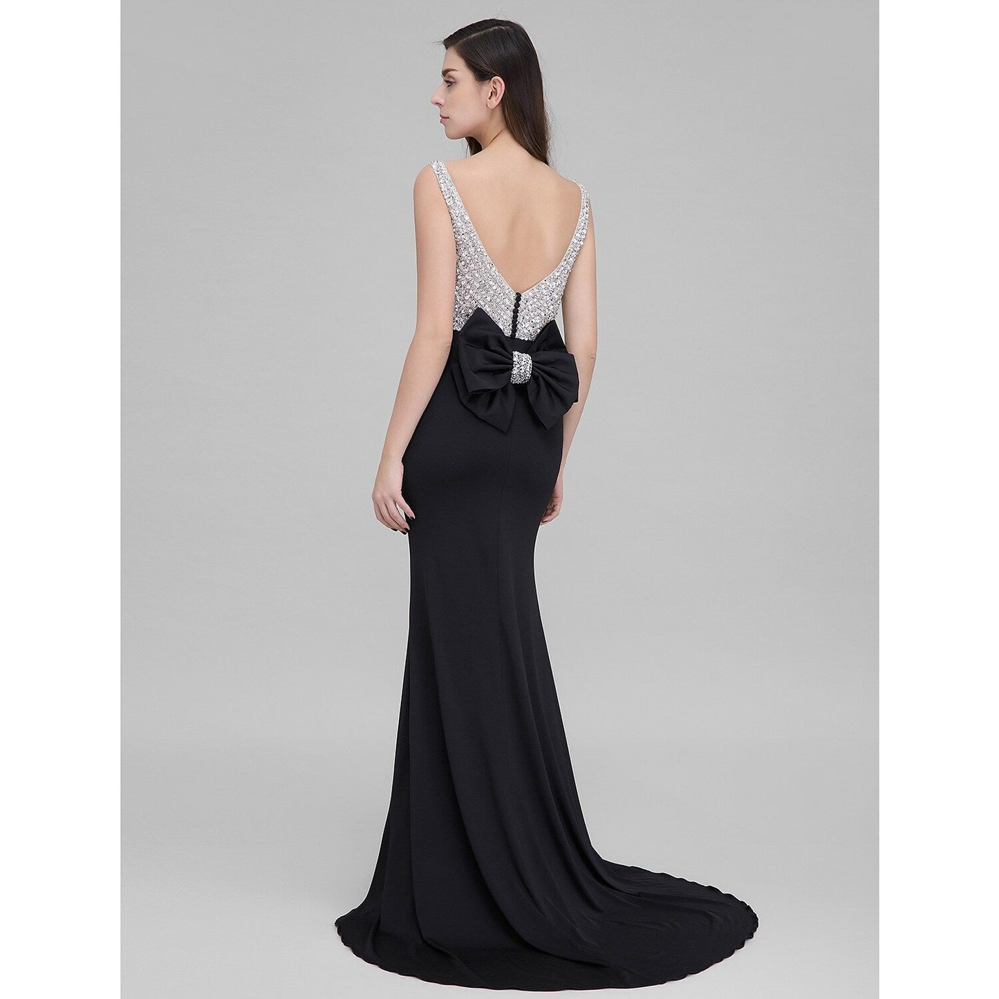 Mermaid / Trumpet Sparkle & Shine Formal Evening Dress Scoop Neck Sleeveless Court Train Jersey