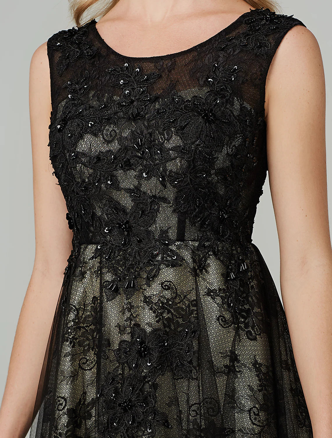 A-Line Open Back Dress Holiday Floor Length Sleeveless Jewel Neck Tulle with Appliques Evening Dresses