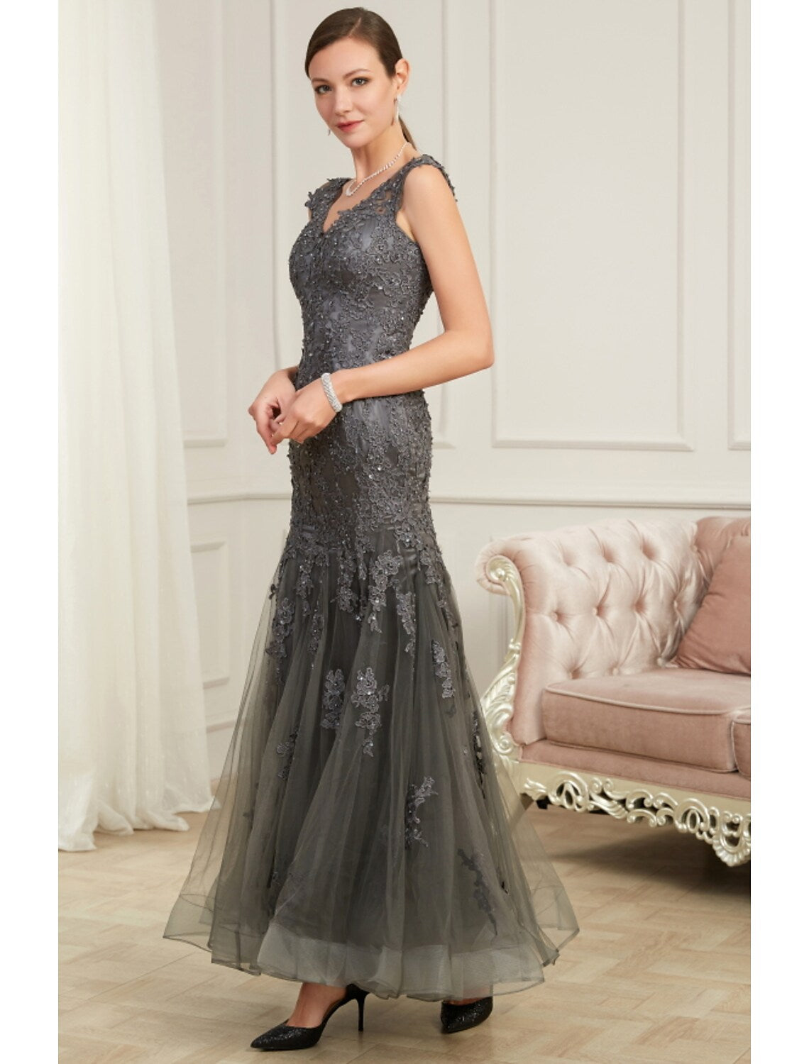 Mermaid / Trumpet Evening Gown Elegant Dress Party Wear Floor Length Sleeveless V Neck Polyester