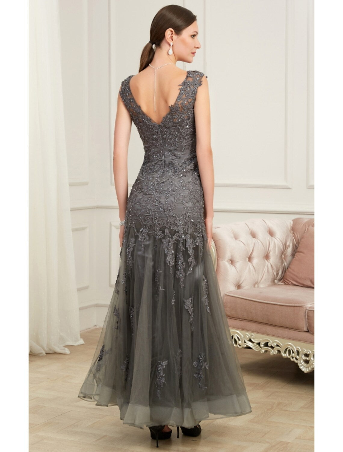 Mermaid / Trumpet Evening Gown Elegant Dress Party Wear Floor Length Sleeveless V Neck Polyester