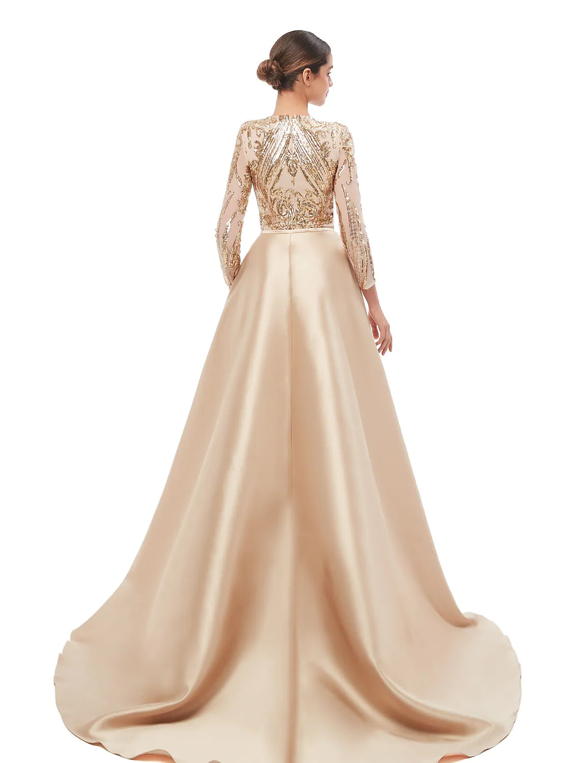 Mermaid / Trumpet Elegant Vintage Prom Formal Evening Dress Jewel Neck Long Sleeve Detachable Sequined