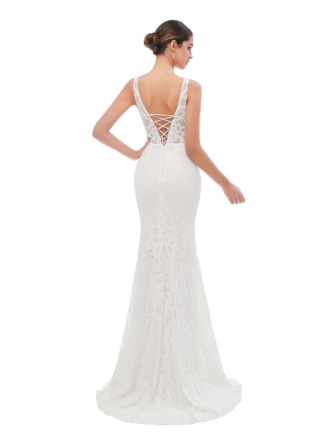 Mermaid / Trumpet Evening Gown Celebrity Style Dress Engagement Court Train Sleeveless V Neck Sequined with Sequin
