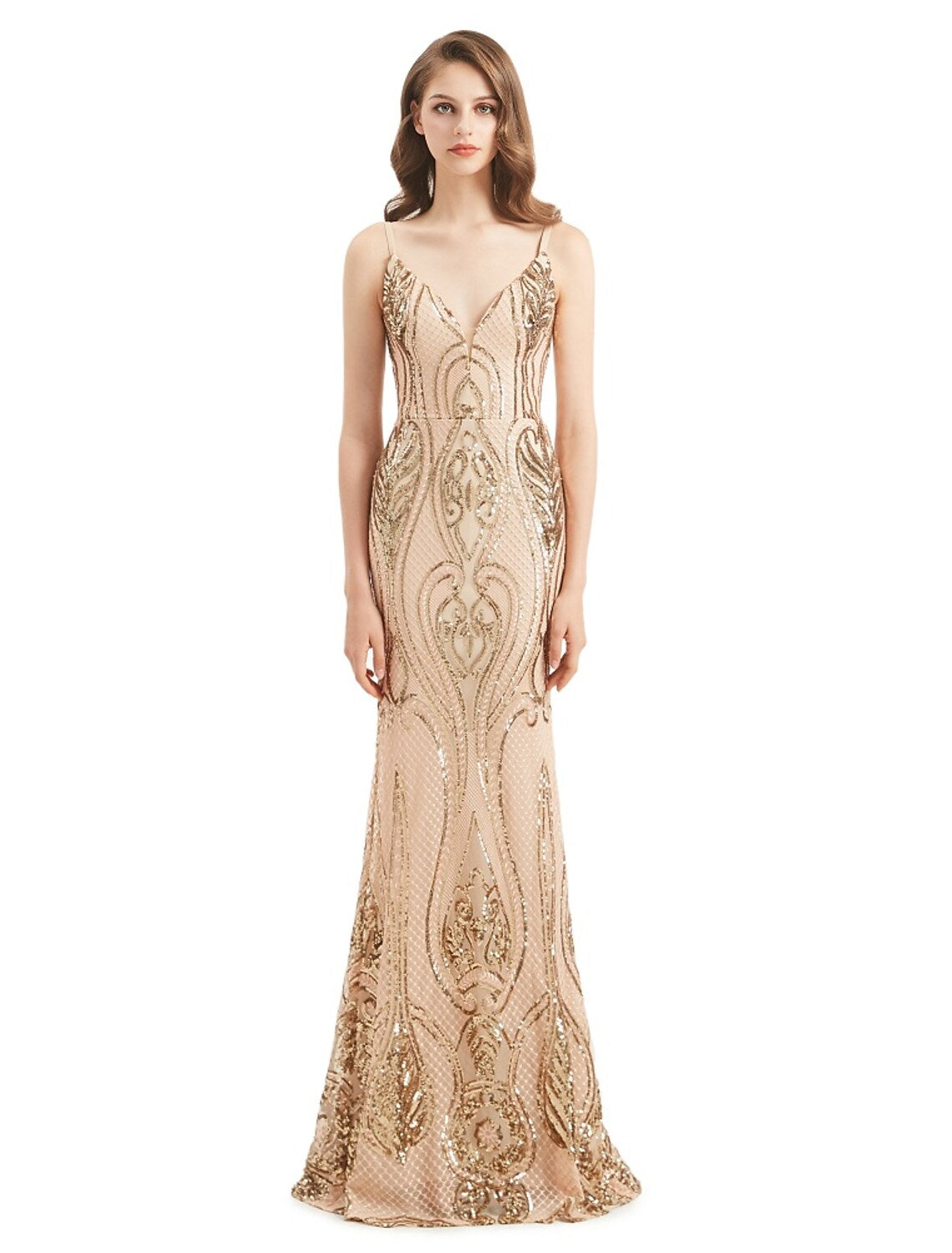 Mermaid / Trumpet Evening Gown Elegant Dress Engagement Detachable Sleeveless V Neck Detachable Sequined