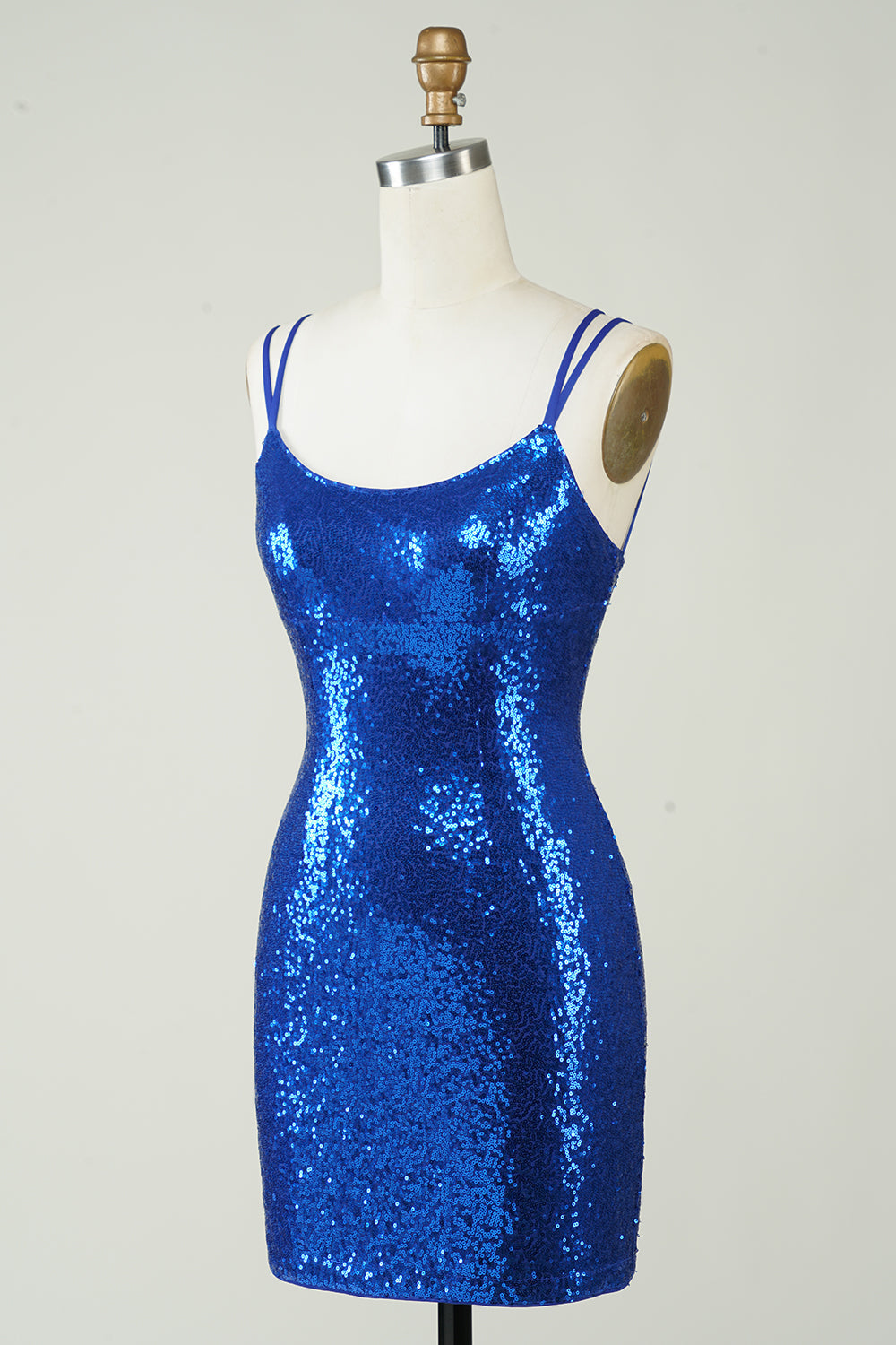 Royal Blue Sheath Spaghetti Straps Tight Sequins Backless Short Homecoming Dress Sparkly