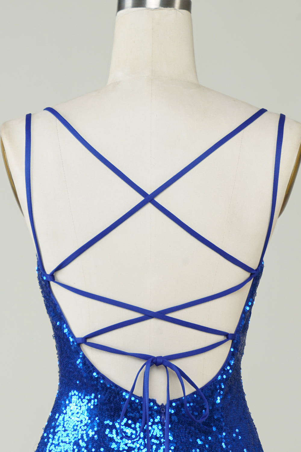 Royal Blue Sheath Spaghetti Straps Tight Sequins Backless Short Homecoming Dress Sparkly
