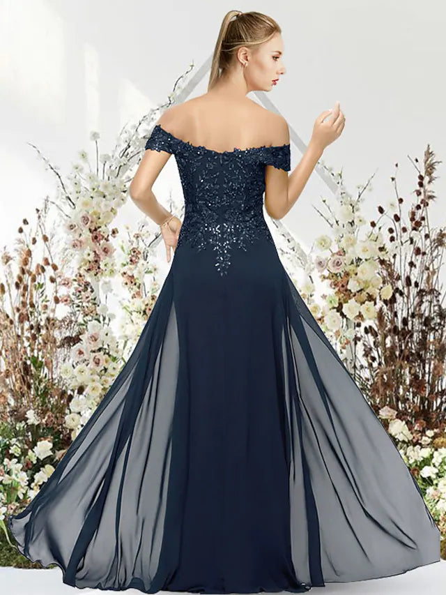 Mermaid / Trumpet Evening Gown Empire Dress Wedding Guest Floor Length Sleeveless Off Shoulder Chiffon with Beading