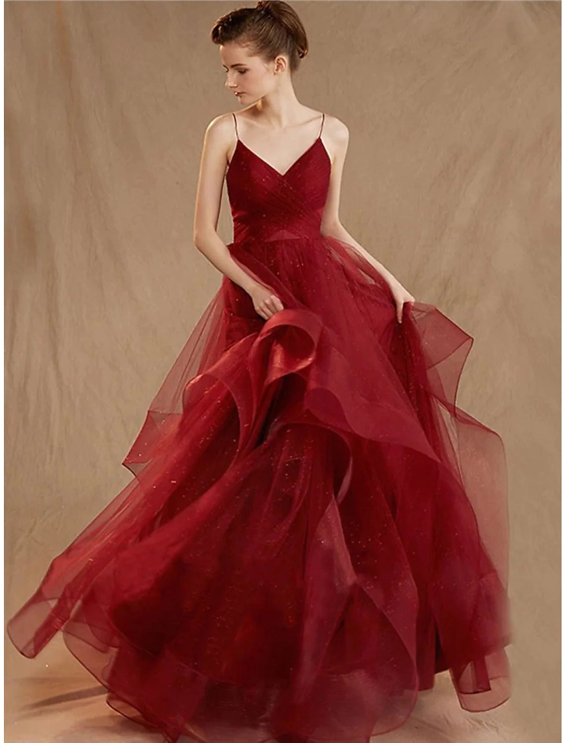 Ball Gown Evening Gown Elegant Dress Party Wear Floor Length Sleeveless V Neck Tulle V Back with Sequin