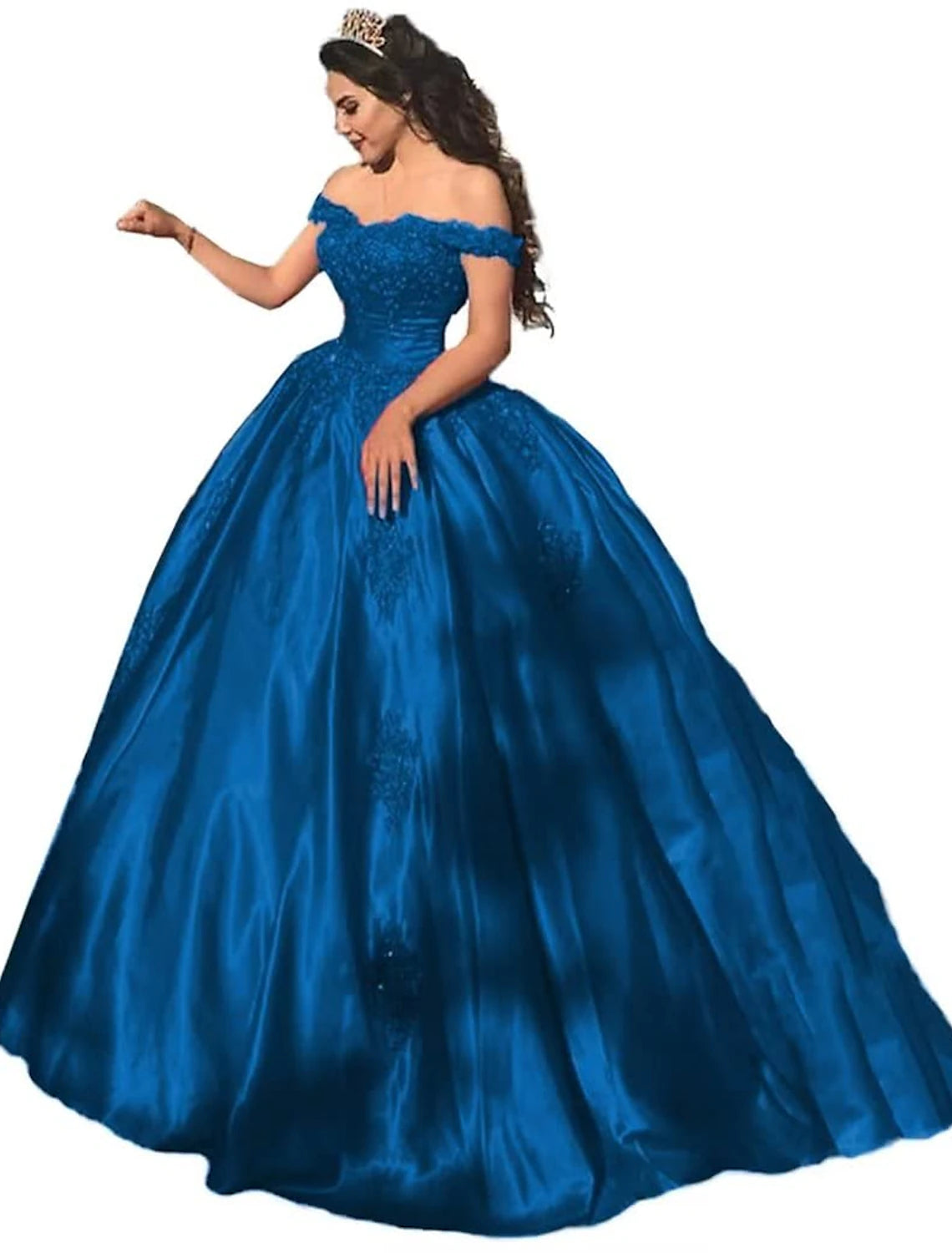 Ball Gown Luxurious Sexy Quinceanera Formal Evening Valentine's Day Dress Off Shoulder Short Sleeve Chapel Train Lace
