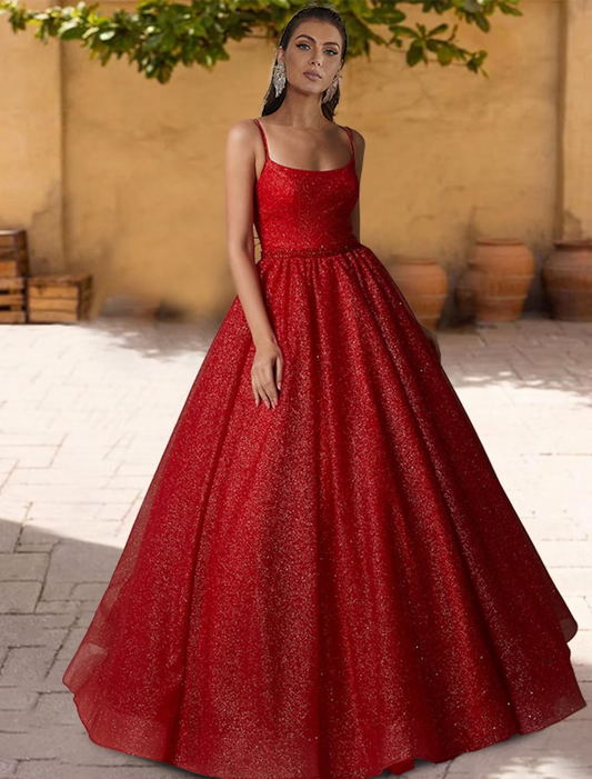Ball Gown Quinceanera Dresses Sparkle & Shine Dress Sweet 16 Floor Length Sleeveless Spaghetti Strap Tulle with Glitter