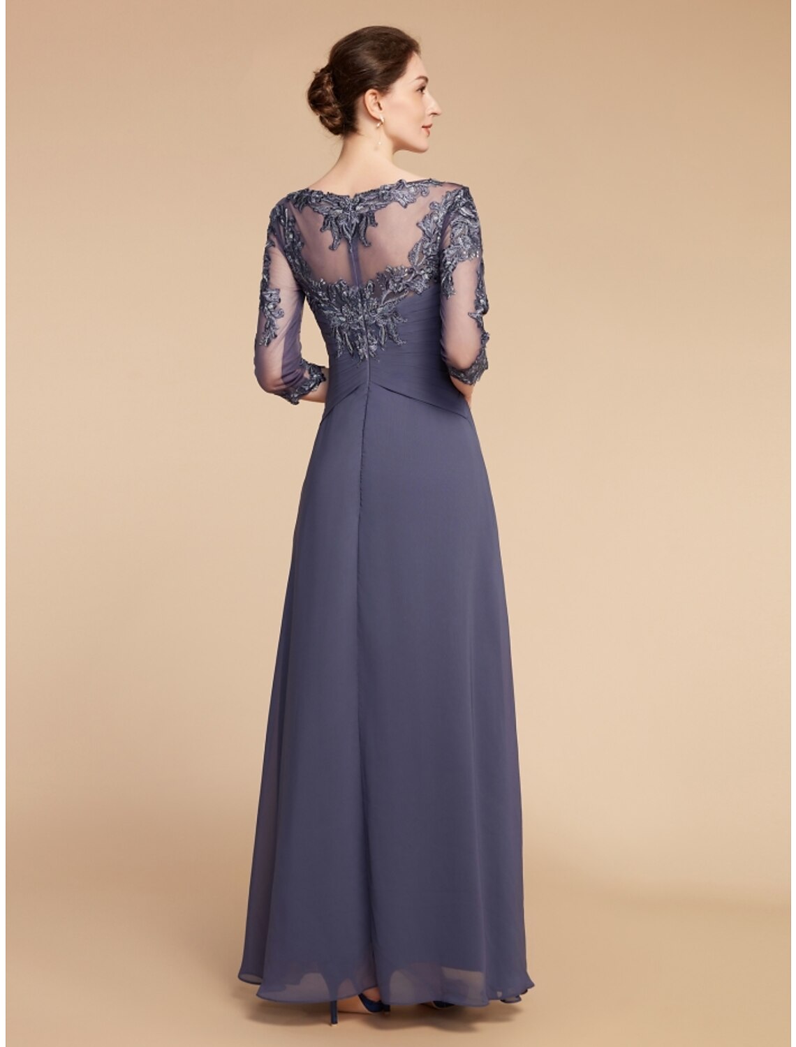 Sheath / Column Mother of the Bride Dress Wedding Guest Elegant Vintage Scoop Neck Ankle Length Chiffon Lace Half Sleeve