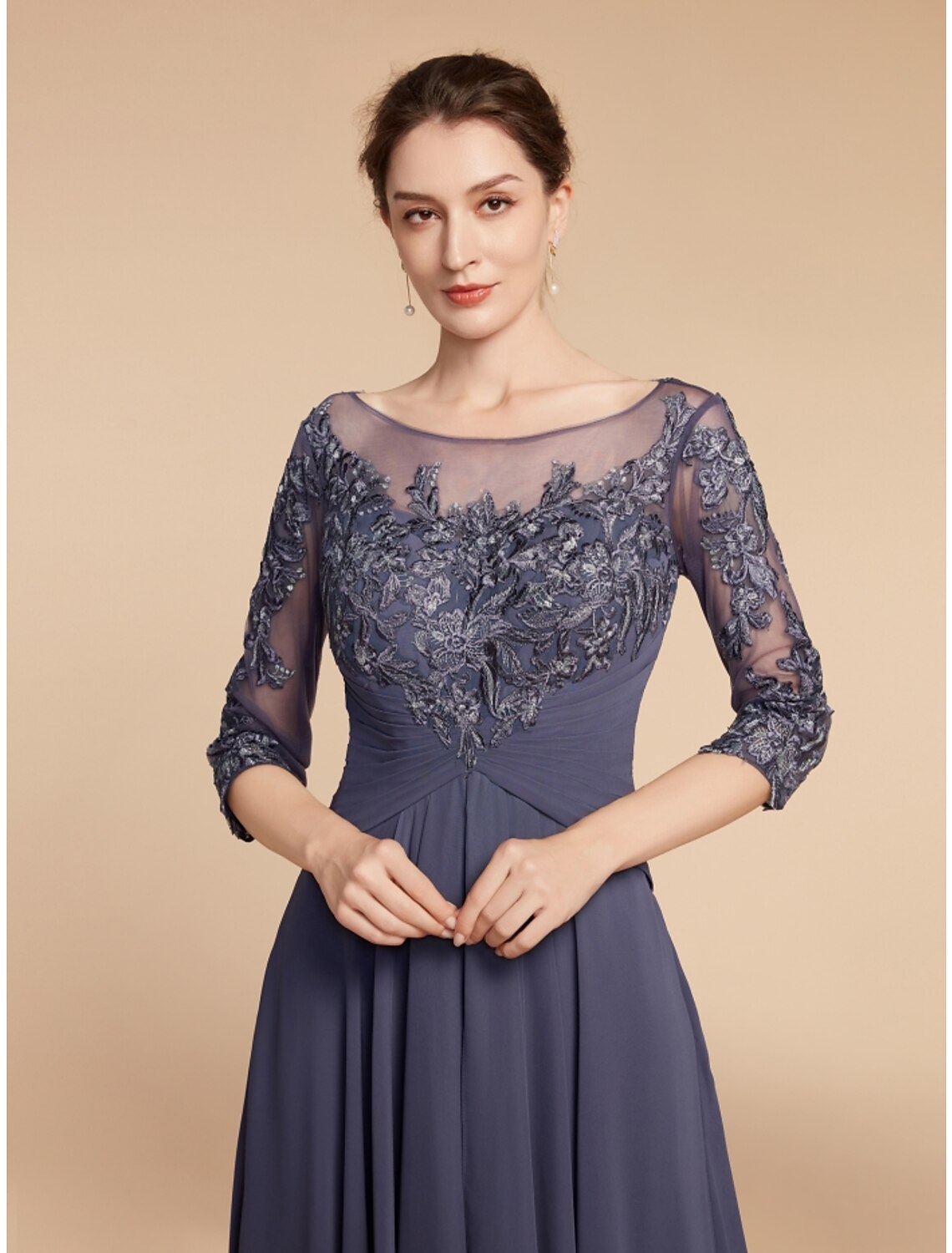 Sheath / Column Mother of the Bride Dress Wedding Guest Elegant Vintage Scoop Neck Ankle Length Chiffon Lace Half Sleeve