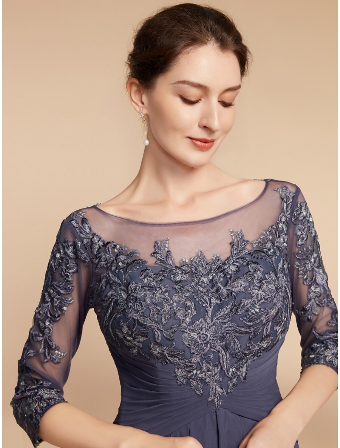 Sheath / Column Mother of the Bride Dress Wedding Guest Elegant Vintage Scoop Neck Ankle Length Chiffon Lace Half Sleeve