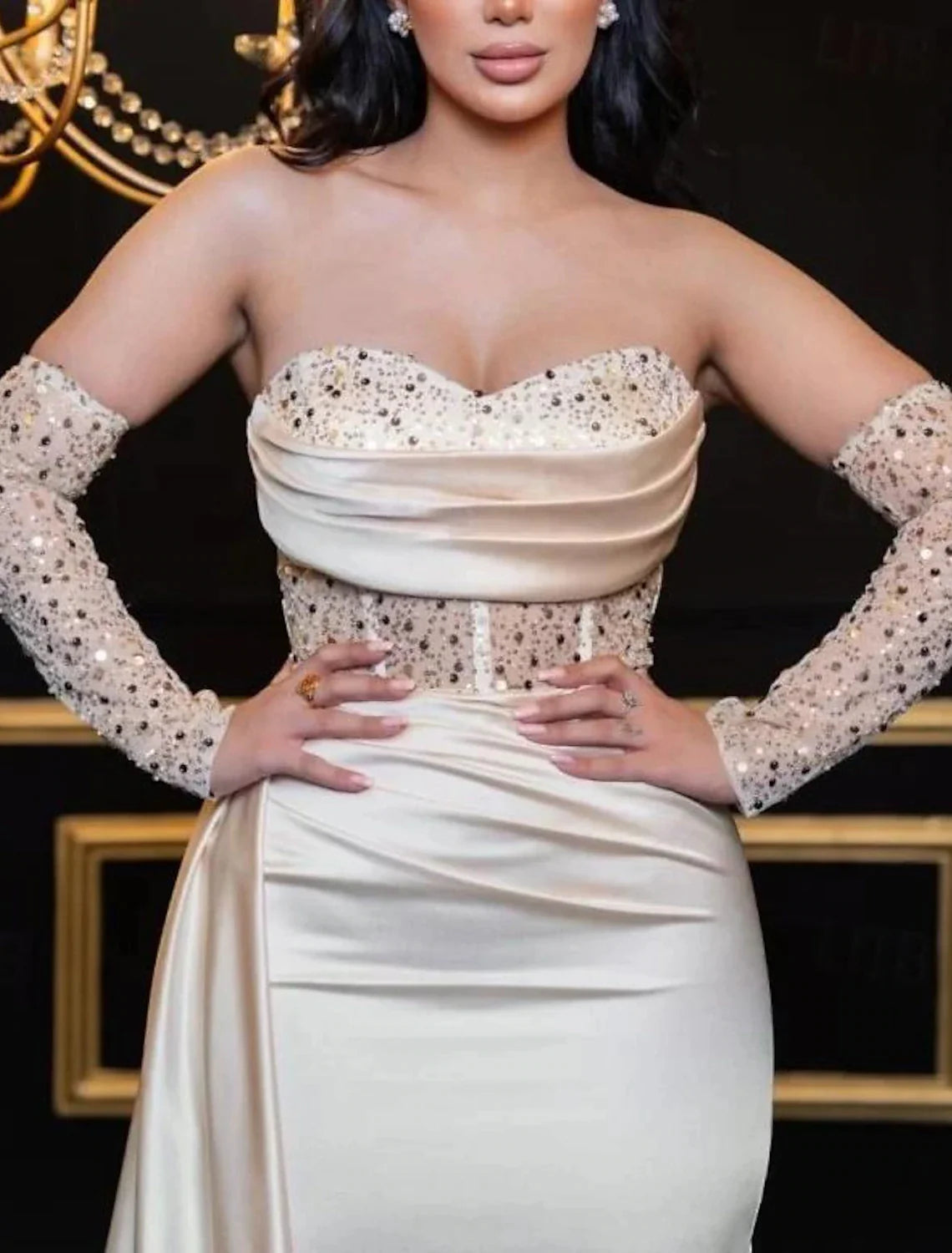 Sheath / Column Prom Dresses Elegant Dress Formal Prom Floor Length Long Sleeve Sweetheart Satin Party Dresses