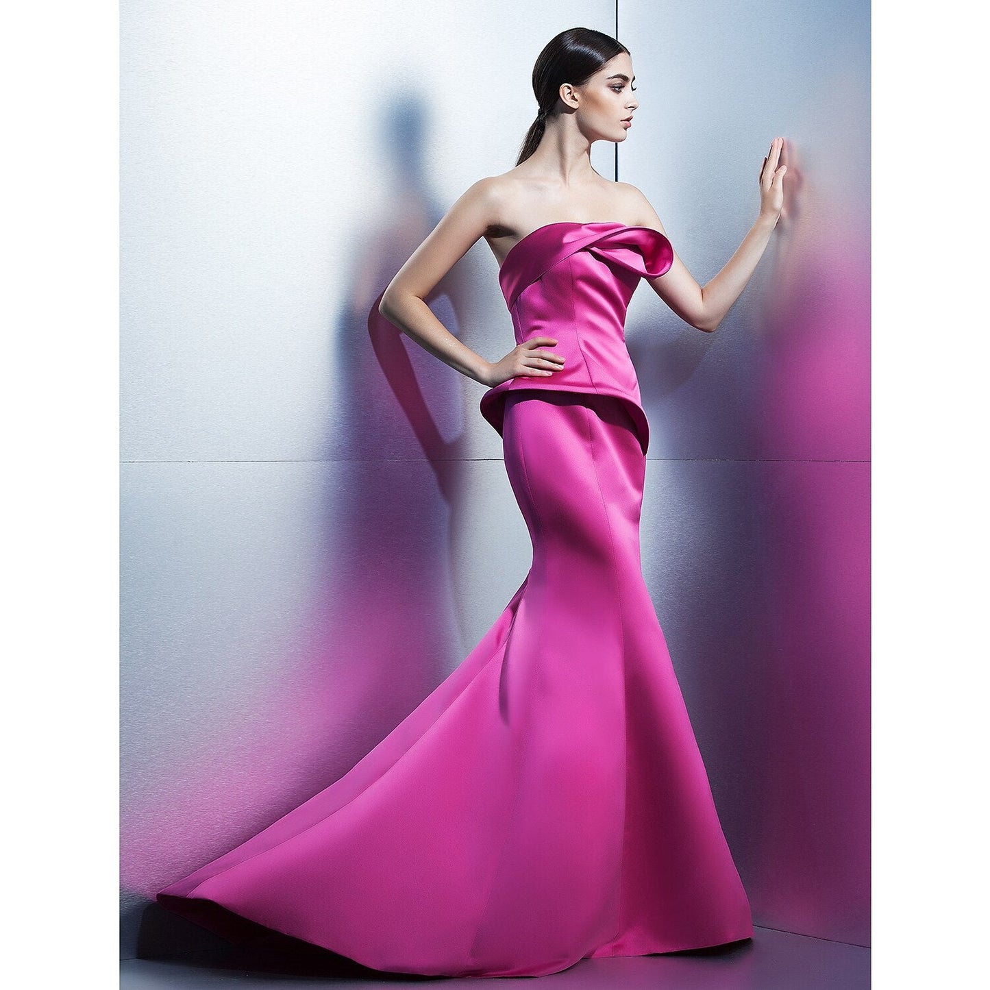 Mermaid / Trumpet Elegant Formal Evening Dress Strapless Sleeveless Sweep / Brush Train Satin with Flower Pure Color
