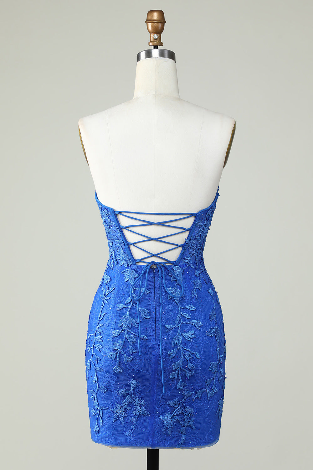 Royal Blue Strapless Tight Homecoming Dress With Appliques Off Shoulder
